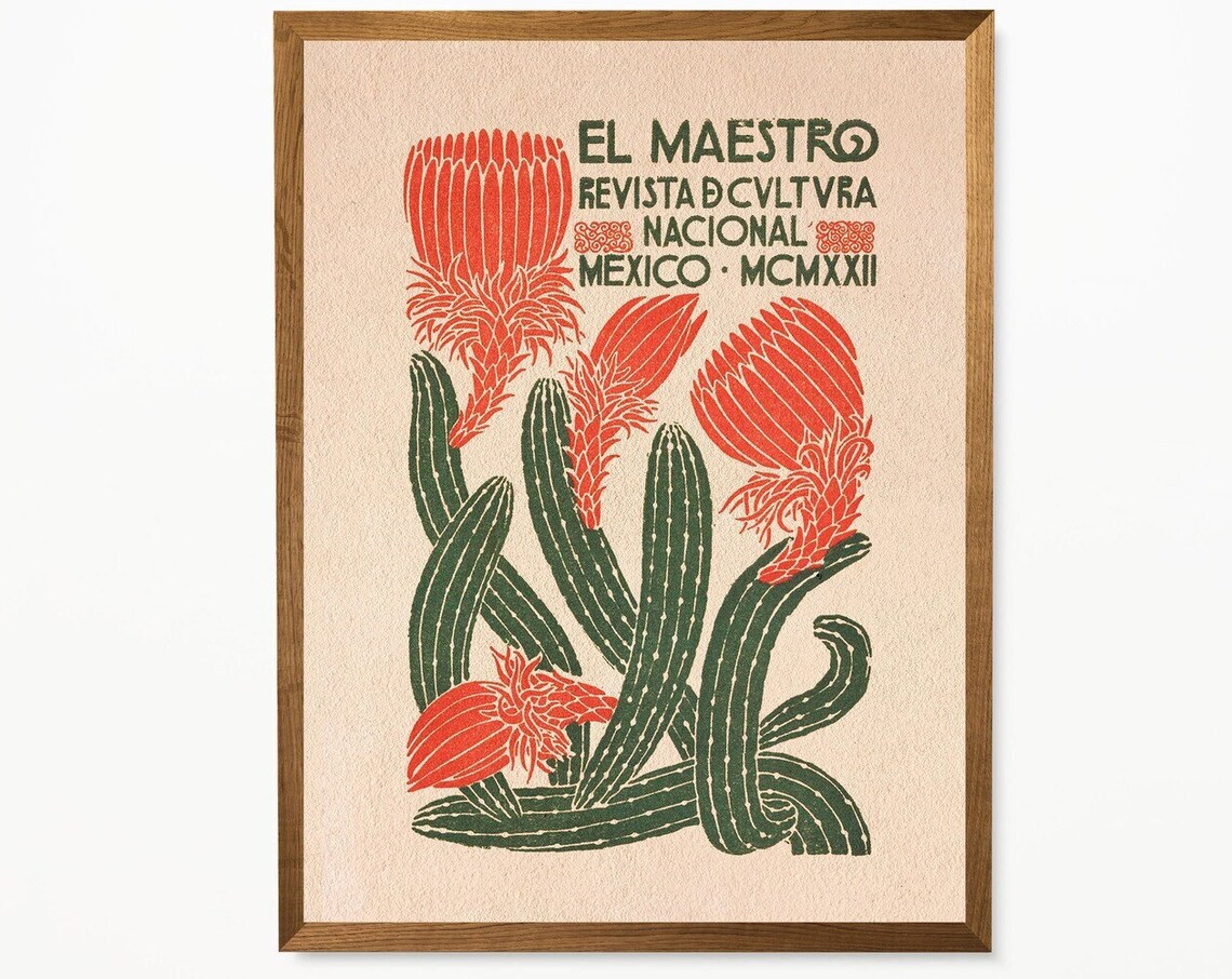 El Maestro Mexico 1922 Art Nouveau Cactus Flower Botanical Art Poster