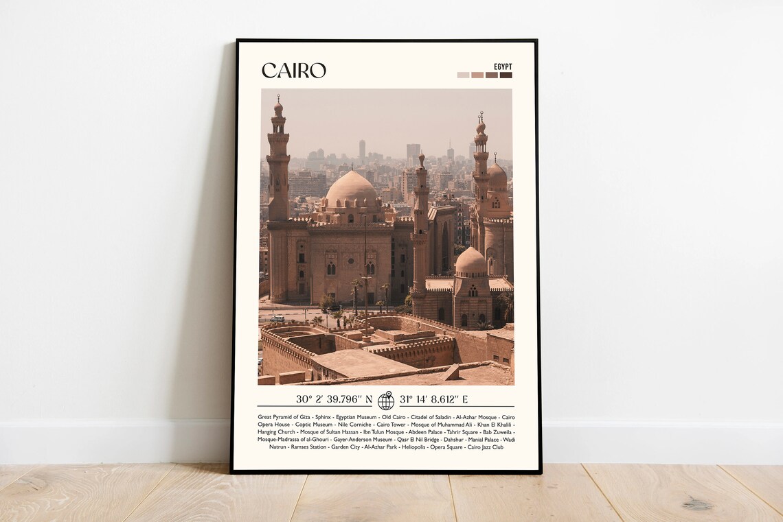 Cairo Egypt Mosque Skyline Historic Photo Vintage Travel Poster