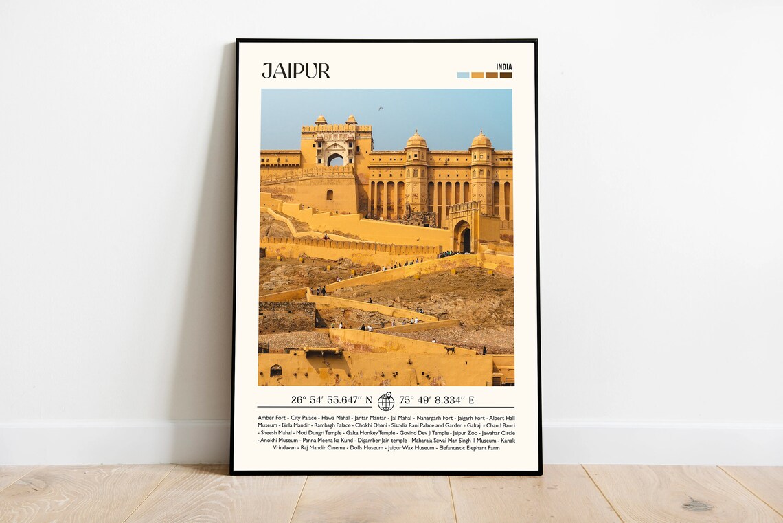 Jaipur India Amber Fort Golden Sandstone Palace Photo Travel Poster