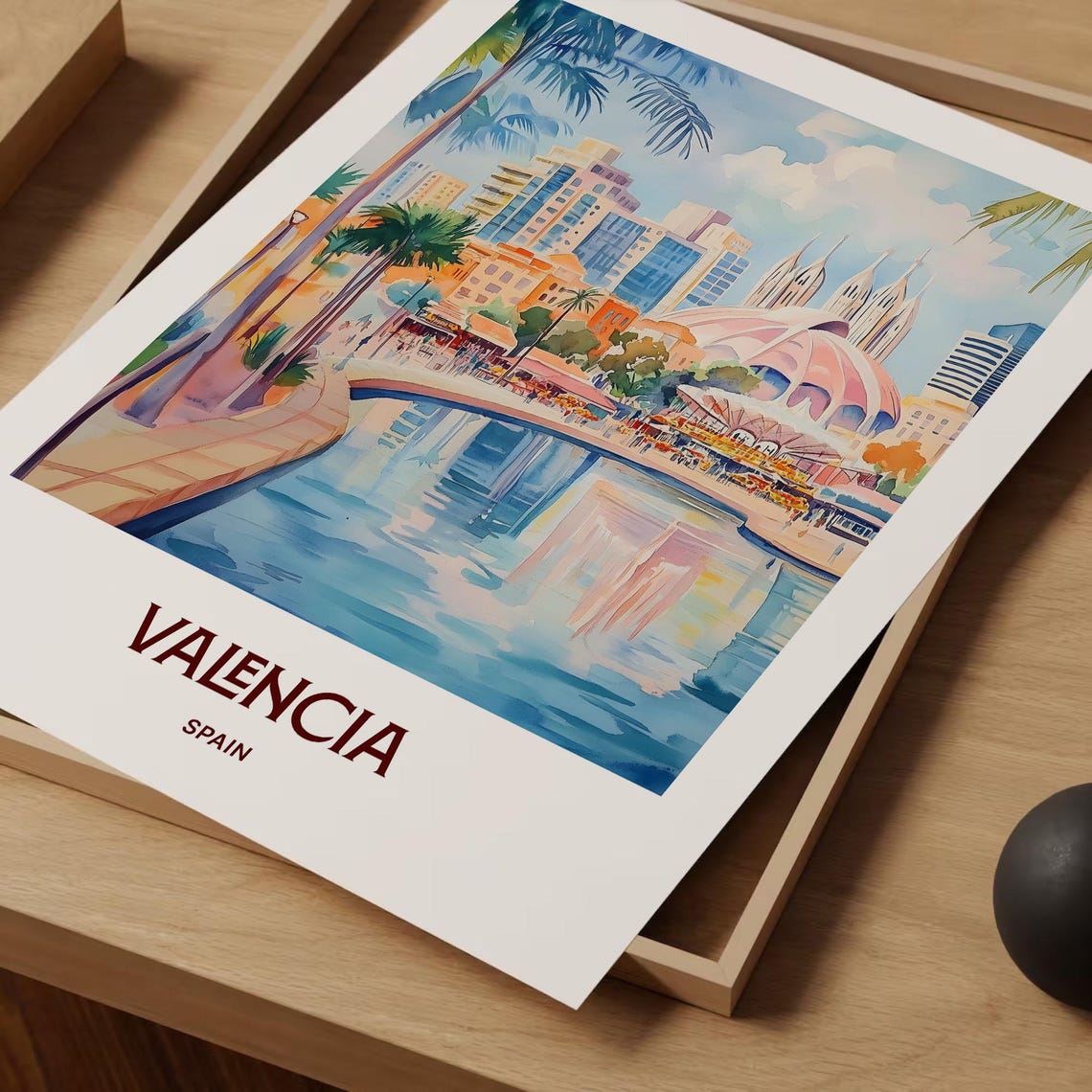 Valencia Spain Modern Waterfront Promenade Watercolor City Poster - Image 2
