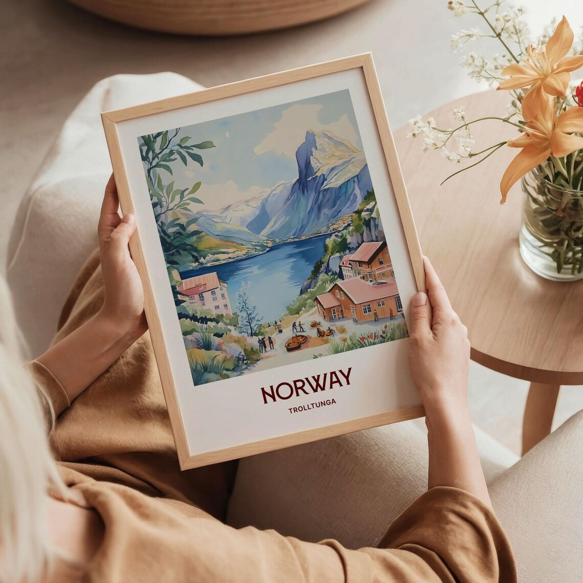 Norway Trolltunga Fjord Village Peaks Watercolor Travel Poster - Image 5