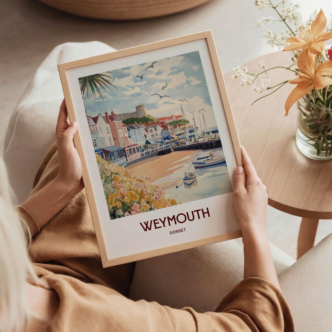 Weymouth Dorset Harbor Esplanade Boats Watercolor Travel Poster - Image 5