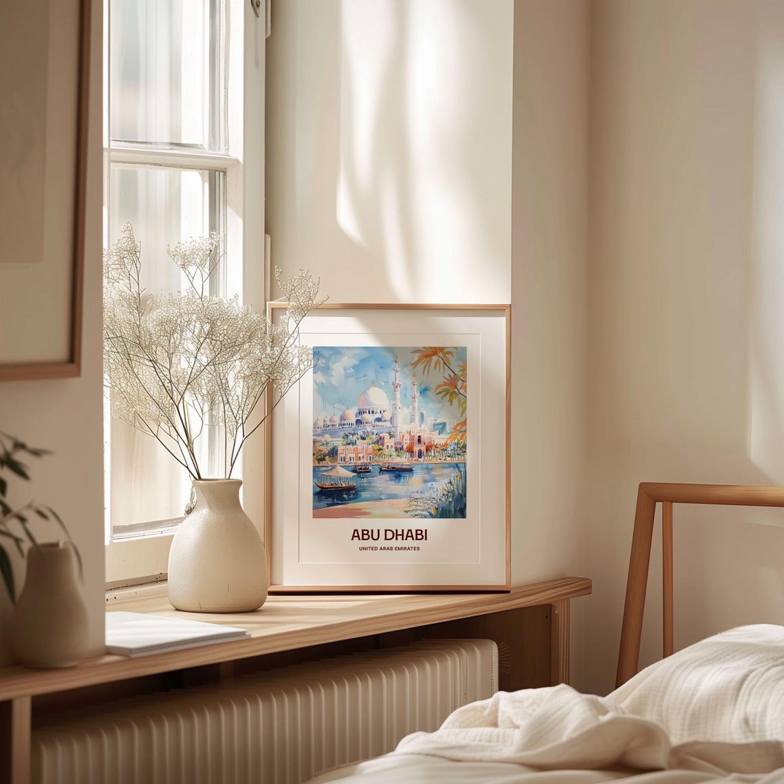 Abu Dhabi Grand Mosque Waterfront Watercolor Travel Poster UAE - Image 2