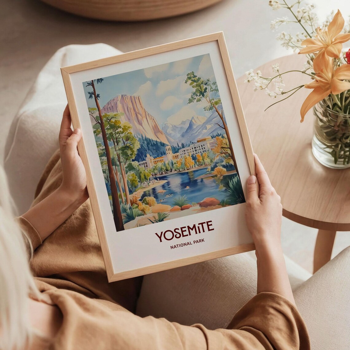 Yosemite National Park Pastel Mountain Lake Landscape Poster - Image 5