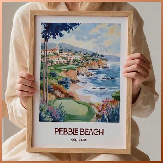 Pebble Beach Golf Links Ocean Cliffs Watercolor Poster California