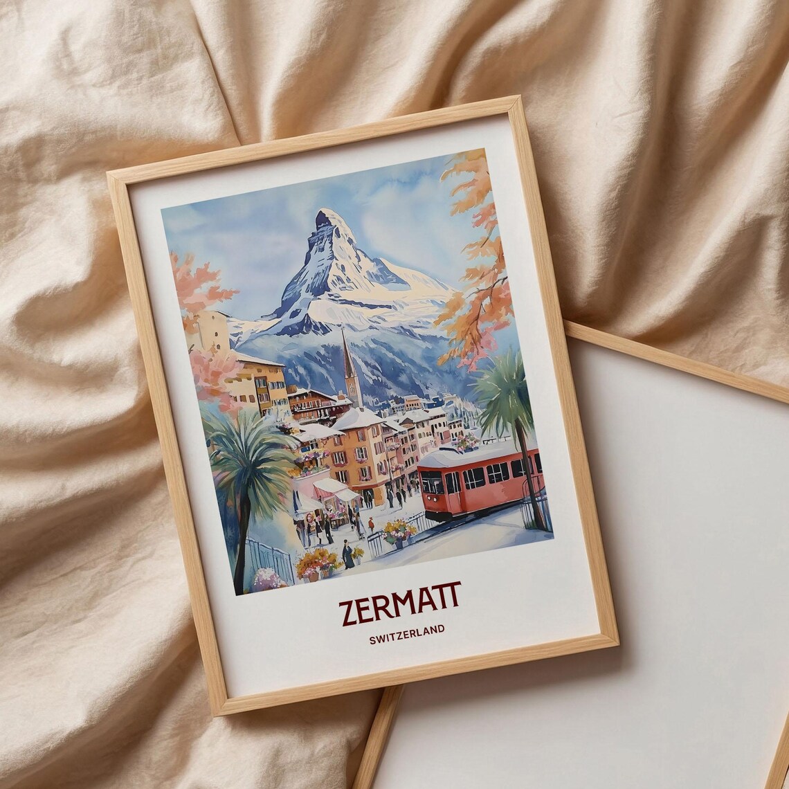 Zermatt Switzerland Matterhorn Alpine Village Watercolor Travel Poster - Image 3