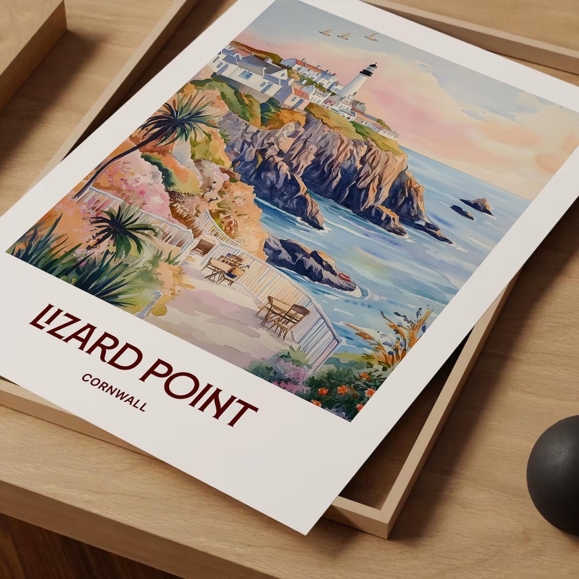 Lizard Point Cornwall Lighthouse Cliffs Watercolor Travel Poster - Image 2