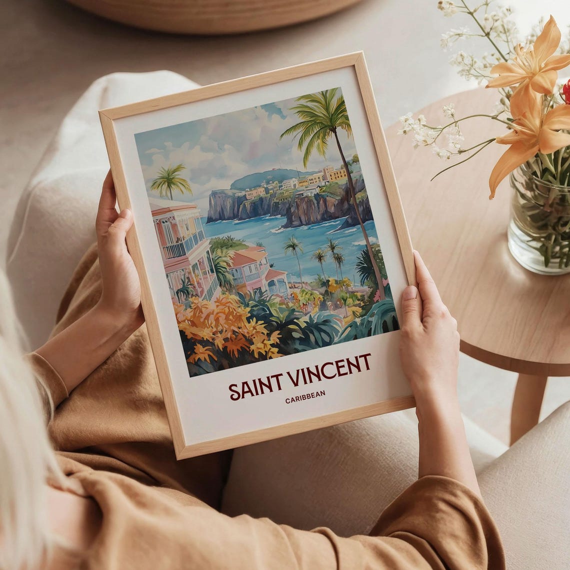 Saint Vincent Caribbean Tropical Coast Palms Watercolor Travel Poster - Image 5