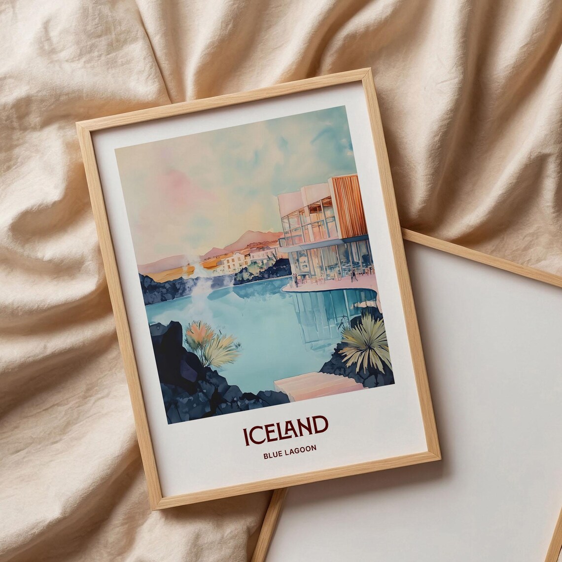 Iceland Blue Lagoon Watercolor Geothermal Spa Rocky Shores Travel Poster - Image 3