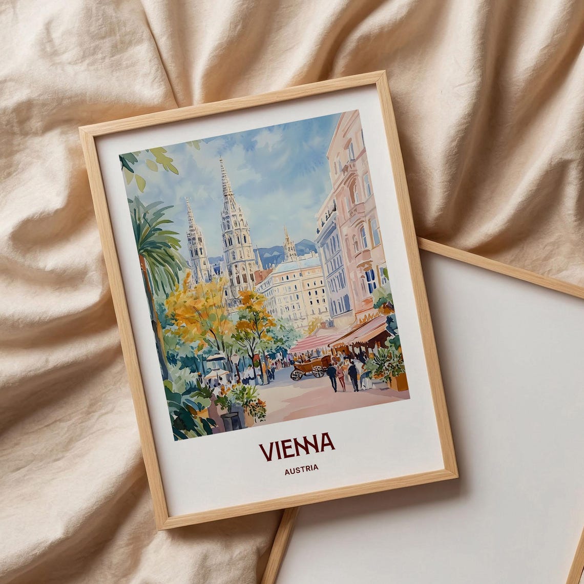 Vienna Austria Watercolor Cathedral Grand Street Scene Poster - Image 3