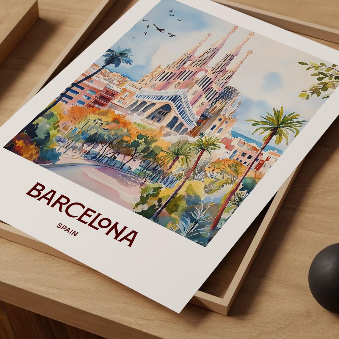 Barcelona Spain Sagrada Familia Palms Minimalist Cityscape Poster - Image 2