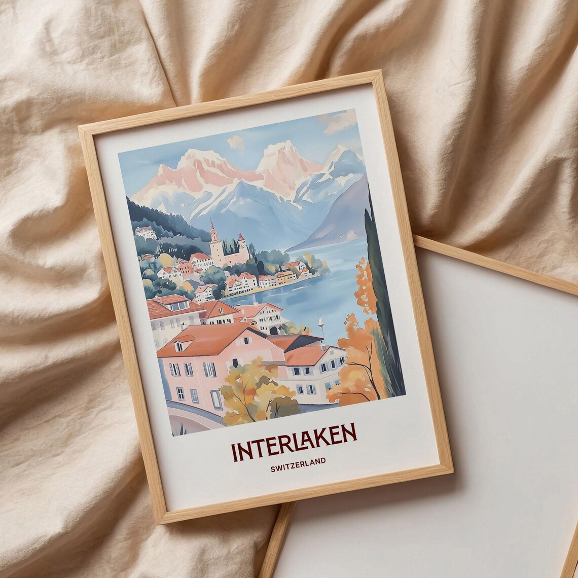 Interlaken Switzerland Alpine Lake Village Snowy Peaks Poster - Image 3