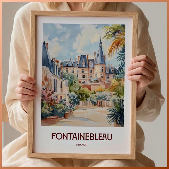 Fontainebleau France Watercolor Chateau Turrets Courtyard Garden Poster