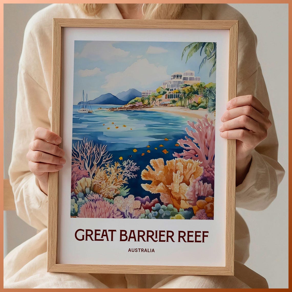 Great Barrier Reef Australia Coral Reef Fish Watercolor Travel Poster