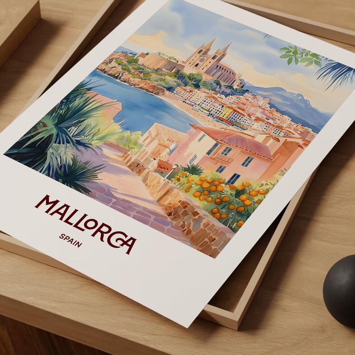 Mallorca Spain Island Cathedral Bay Watercolor Coastal Travel Poster - Image 2