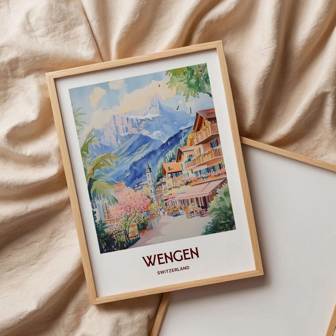 Wengen Switzerland Alpine Village Street Watercolor Poster Peak - Image 3