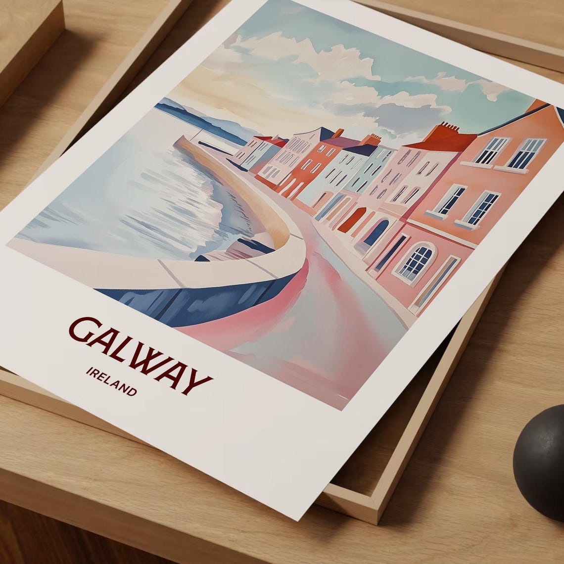 Galway Ireland Seafront Pastel Houses Harbor Travel Art Poster - Image 2