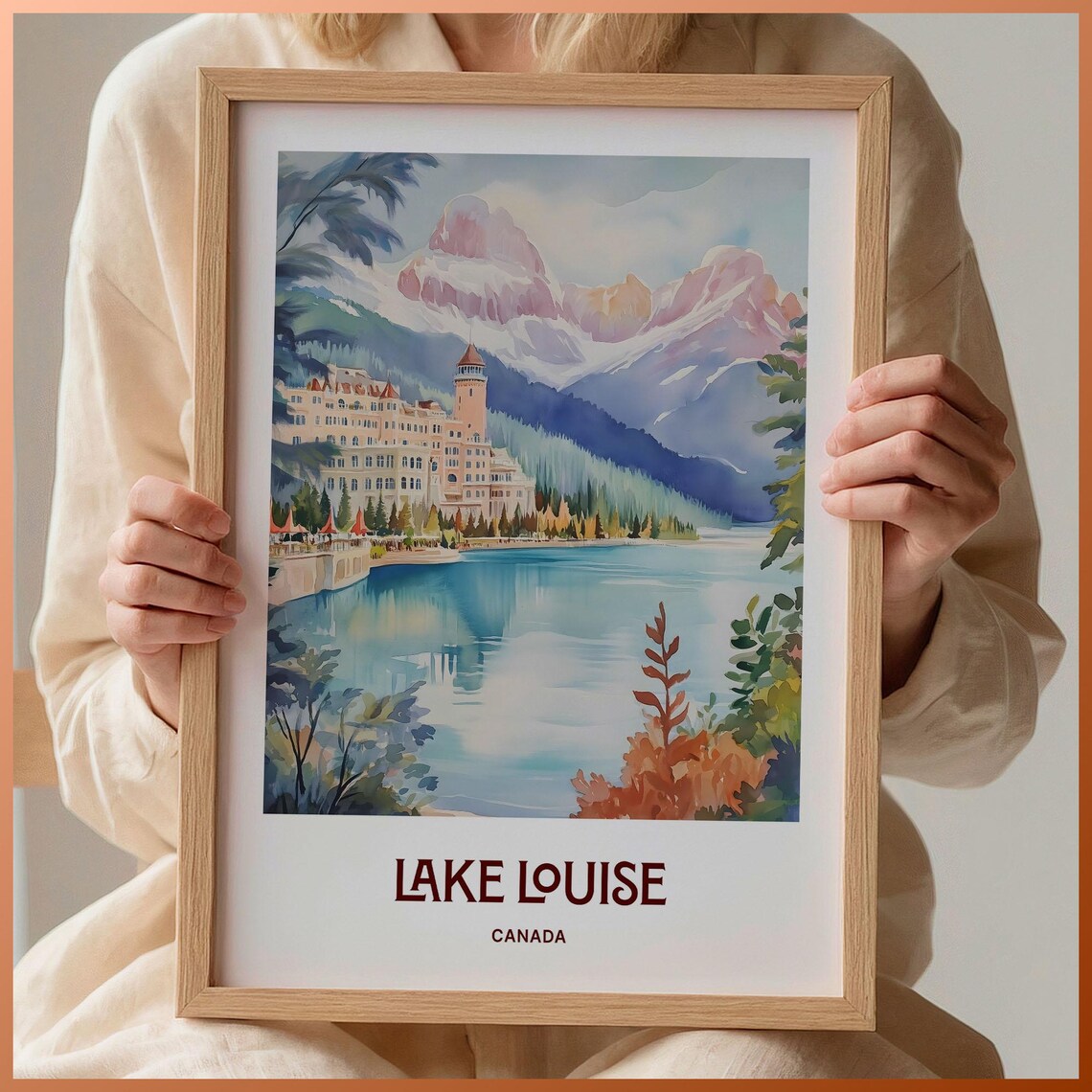 Lake Louise Canada Turquoise Lake Grand Hotel Mountain Poster
