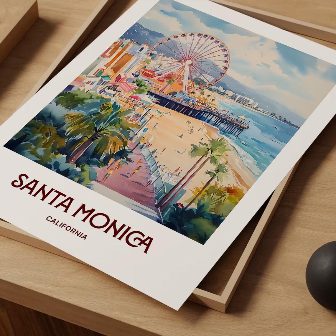 Santa Monica California Travel Print Minimalist Wall Art Retro Travel Poster Pastel Cityscape Dcor Los Angeles Art C35 380 - Image 2