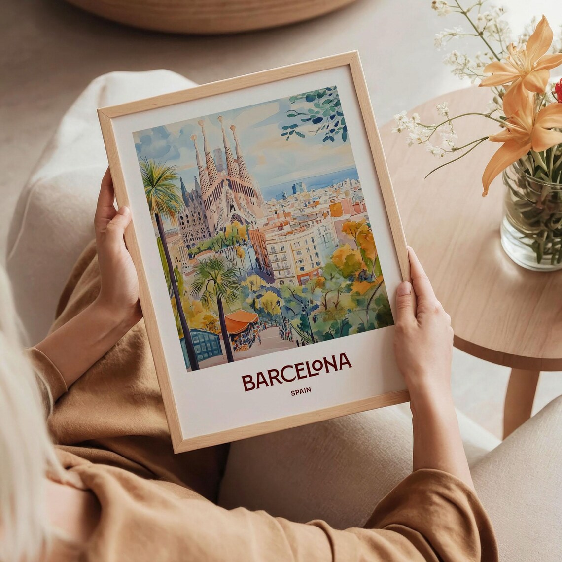 Barcelona Spain Sagrada Familia City Park Watercolor Travel Poster - Image 5
