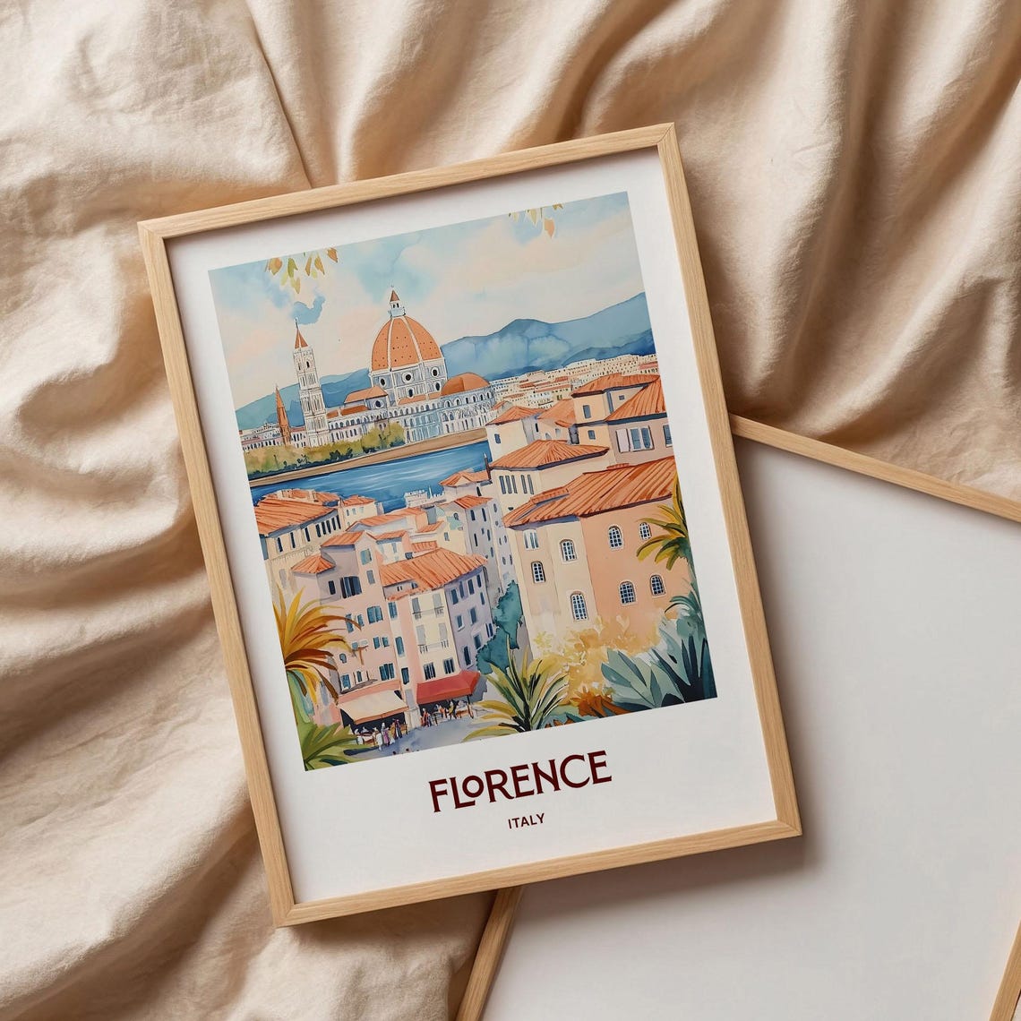 Florence Italy Duomo Cathedral Watercolor Travel Poster Arno View - Image 3