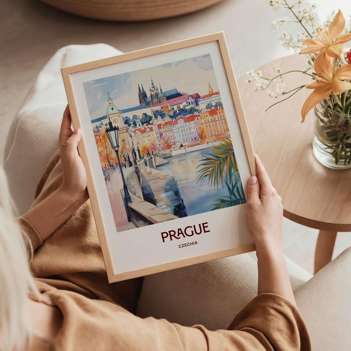 Prague Czechia Pastel Castle Bridge Riverside Cityscape Poster - Image 5