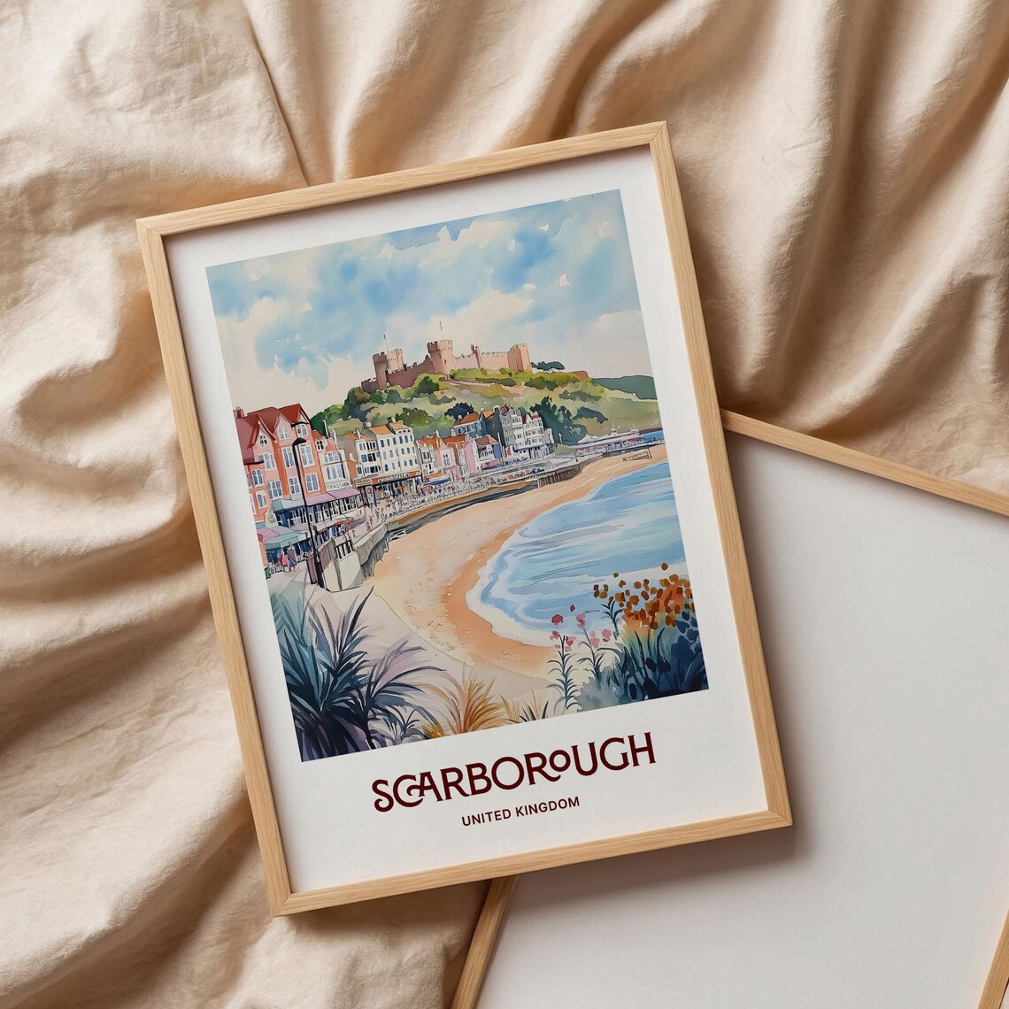 Scarborough England Castle Headland Beach Watercolor Seaside Poster - Image 3