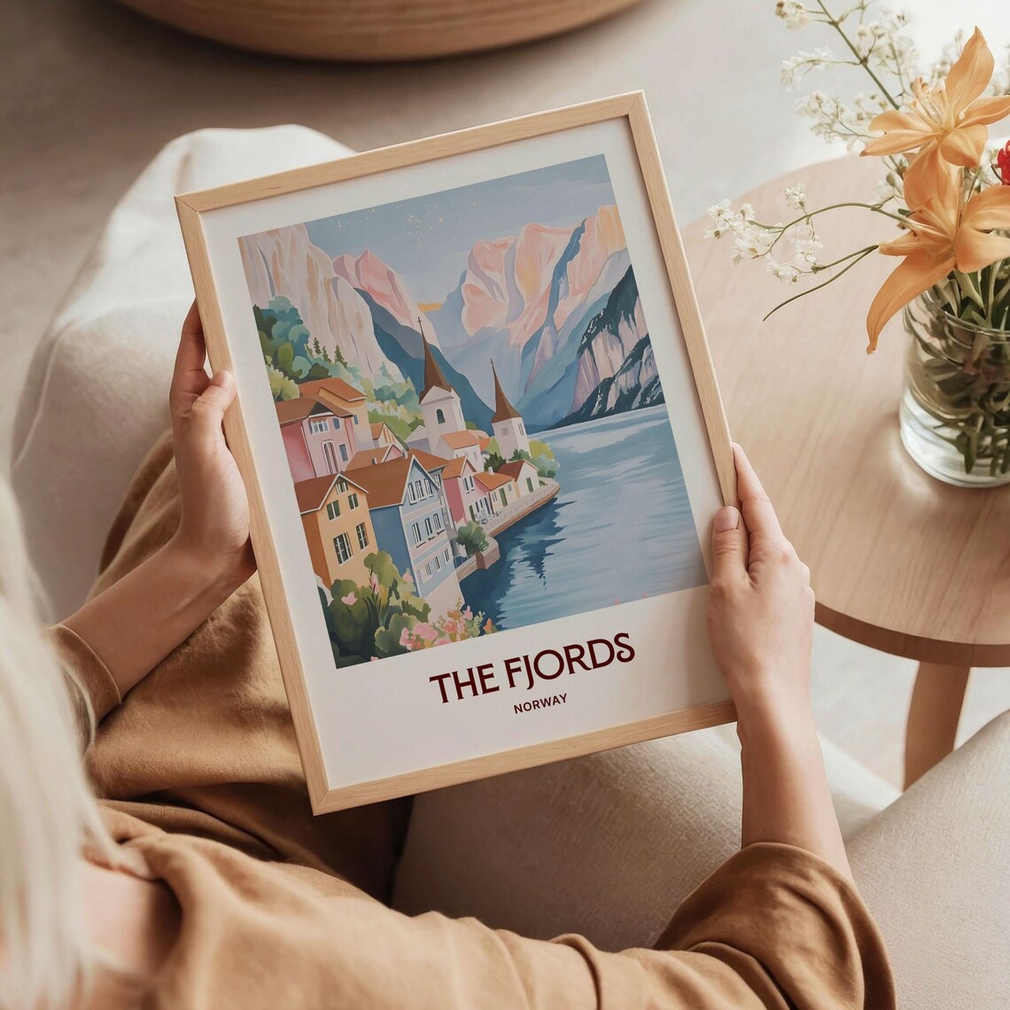 The Fjords Norway Pastel Fjord Village Mountain Scenery Poster - Image 5