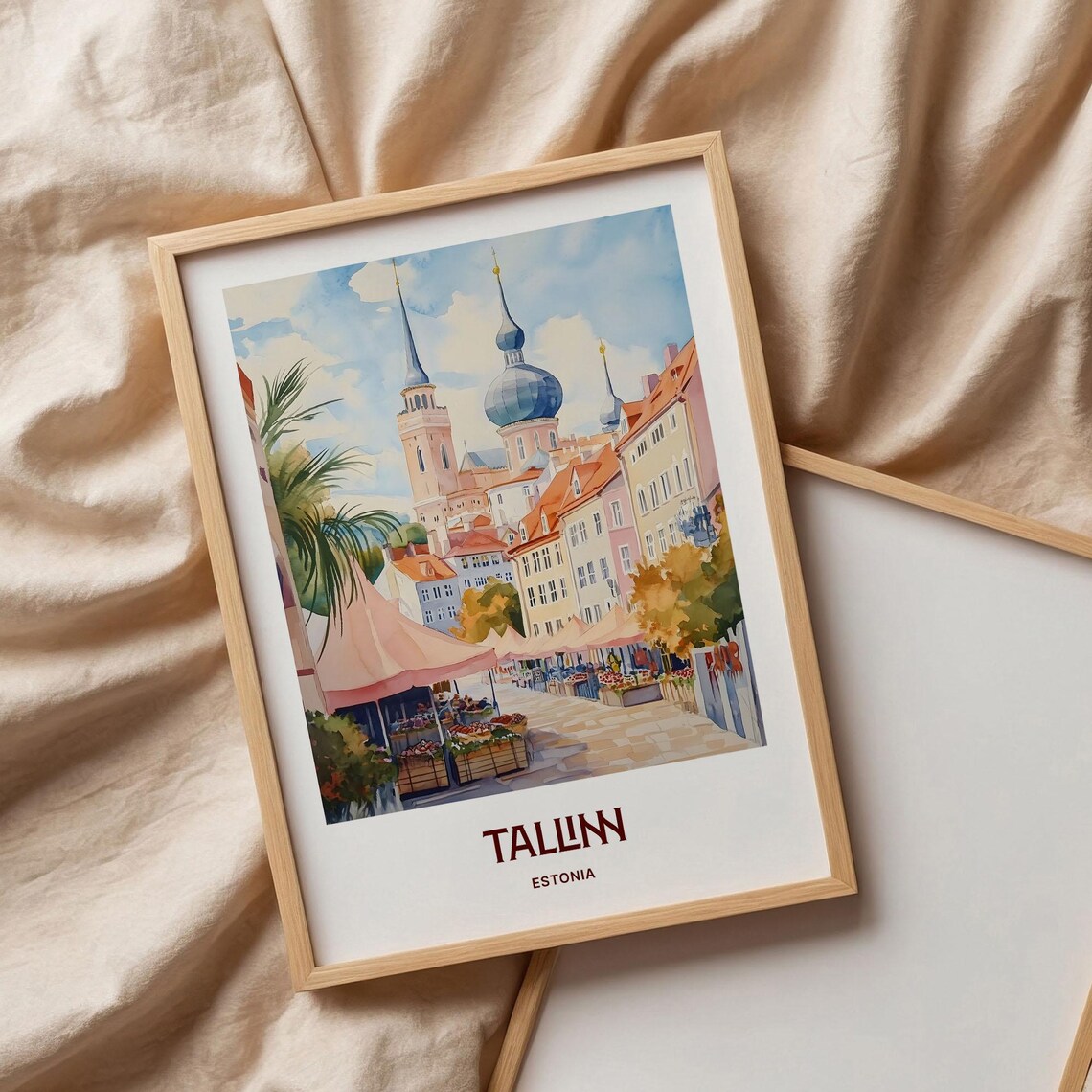 Tallinn Estonia Old Town Market Church Spires Watercolor Travel Poster - Image 3