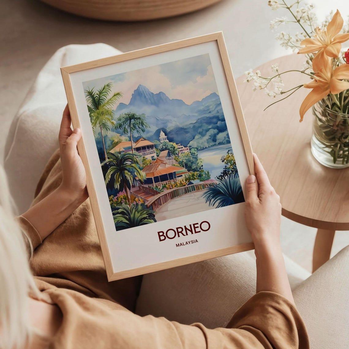 Borneo Malaysia Watercolor Jungle Rainforest Mountain Poster - Image 5