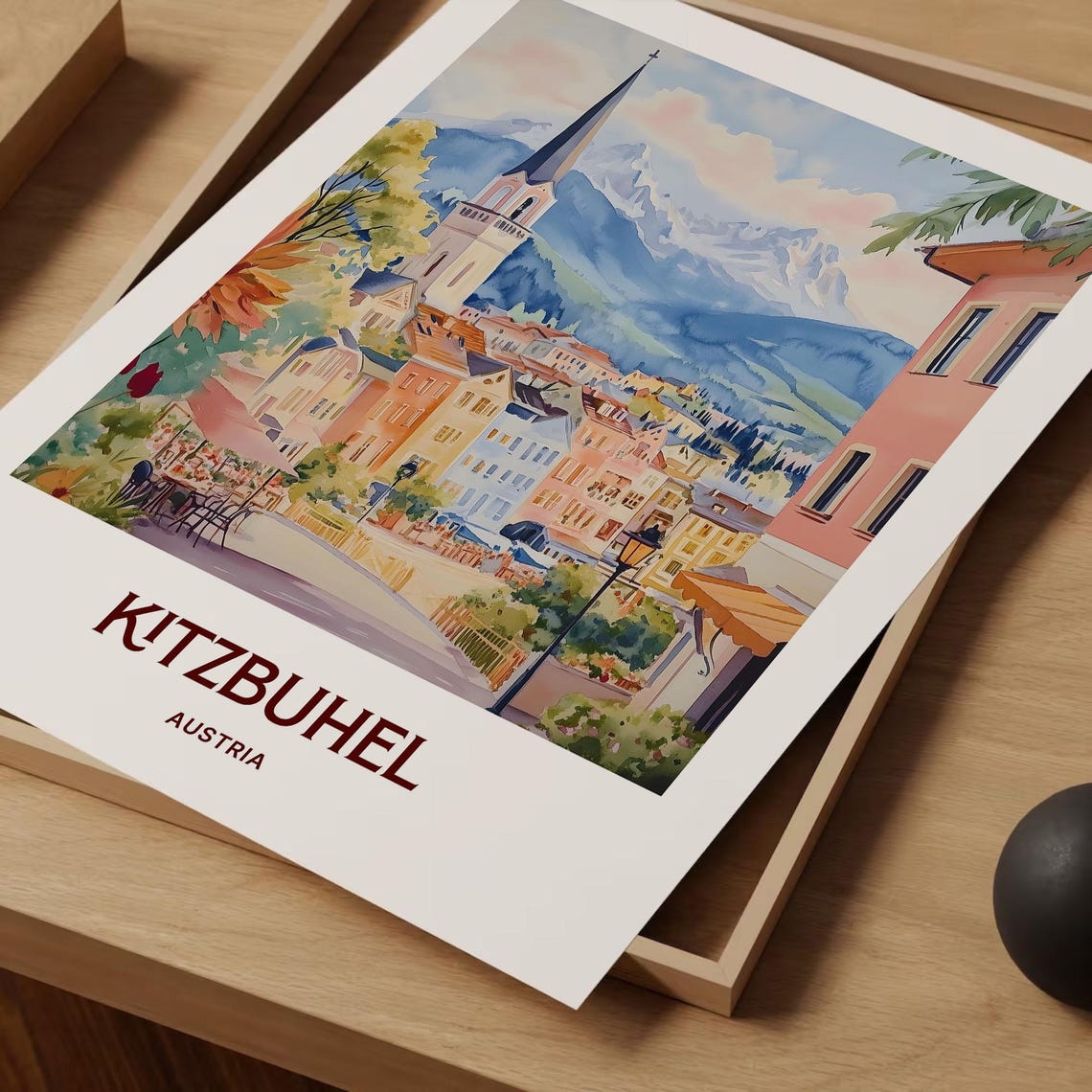 Kitzbuhel Alpine Old Town Austria Watercolor Travel Poster Tyrol - Image 2