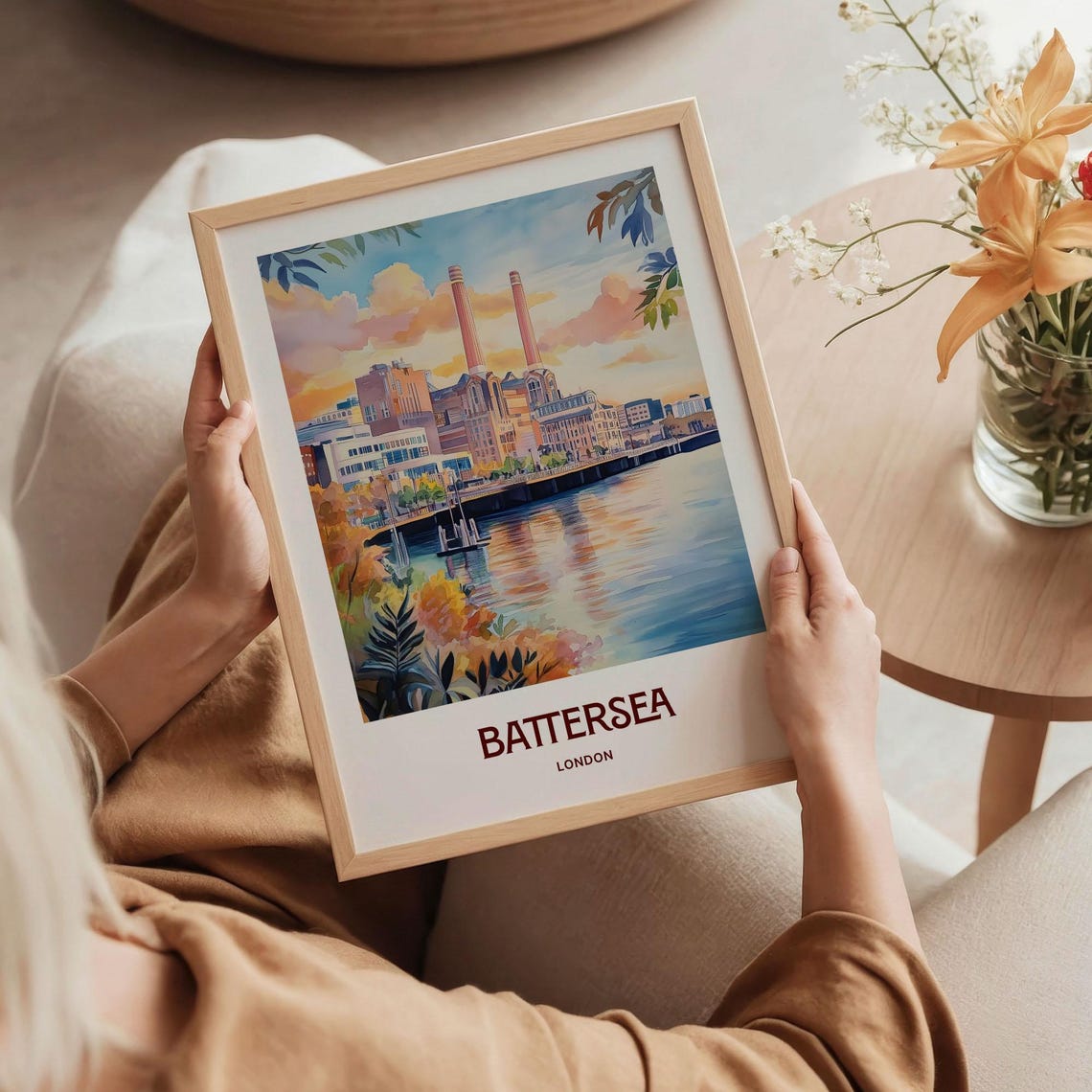 Battersea London Power Station River Watercolor City Travel Poster - Image 5