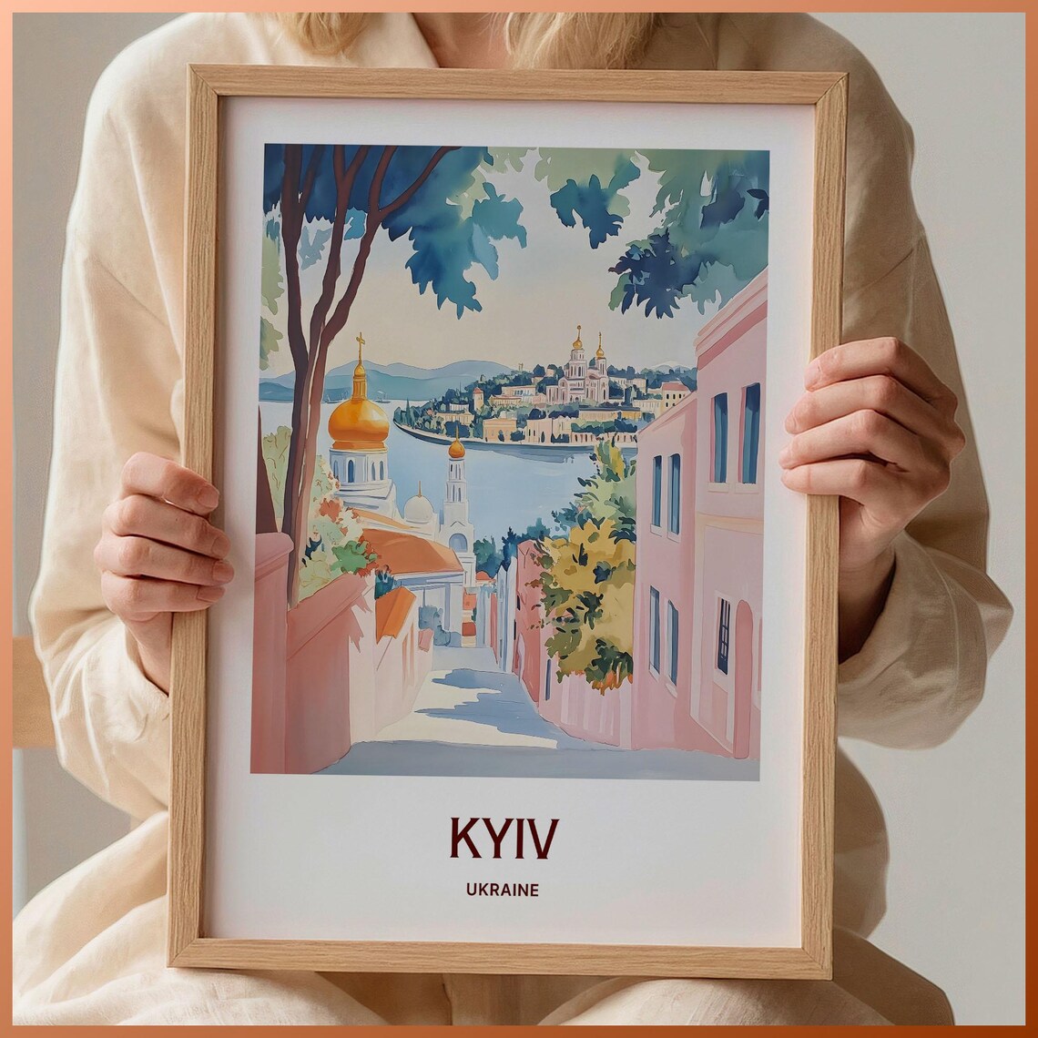 Kyiv Ukraine Golden Dome Churches River Old Town Travel Art Poster