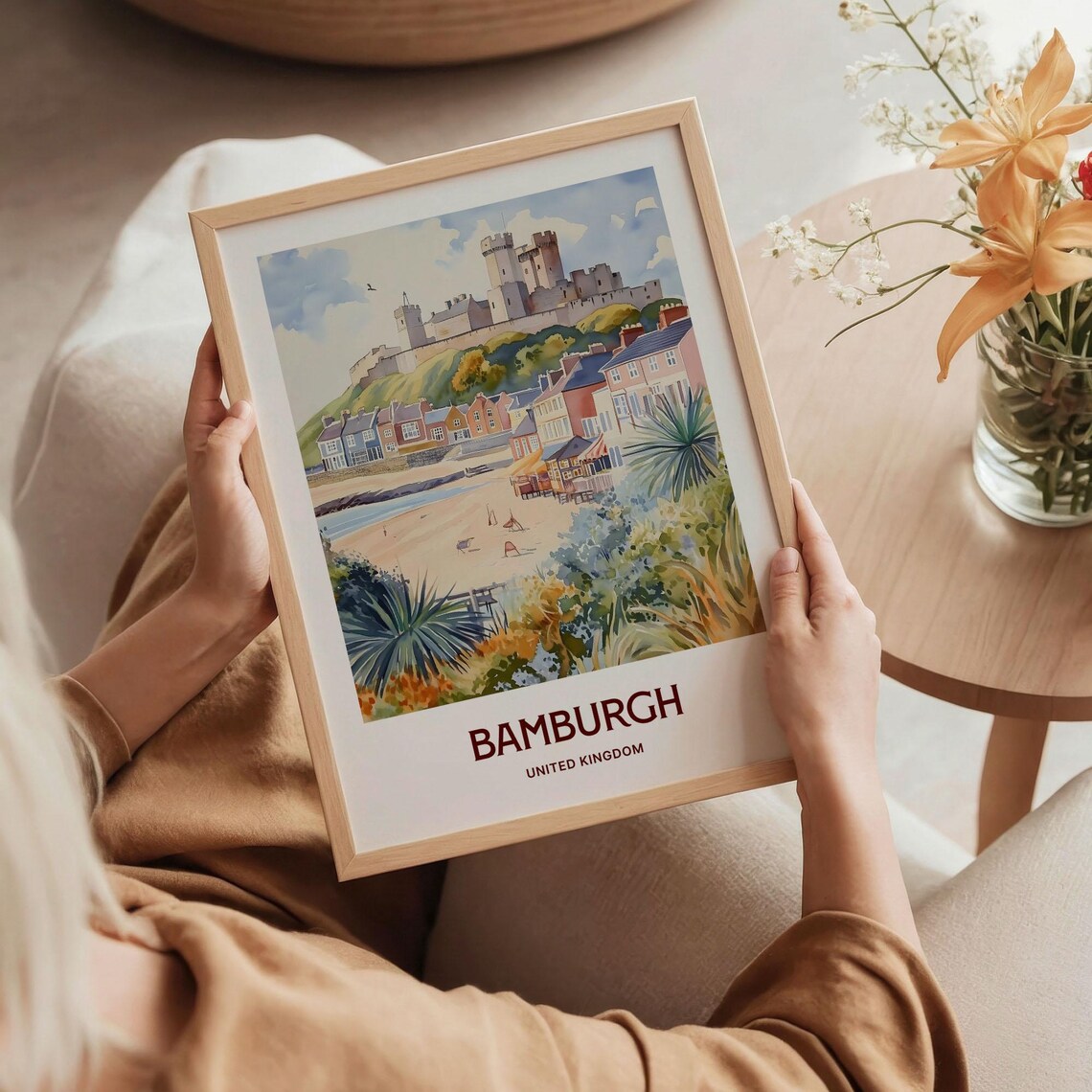 Bamburgh Castle Beach United Kingdom Watercolor Travel Poster - Image 5