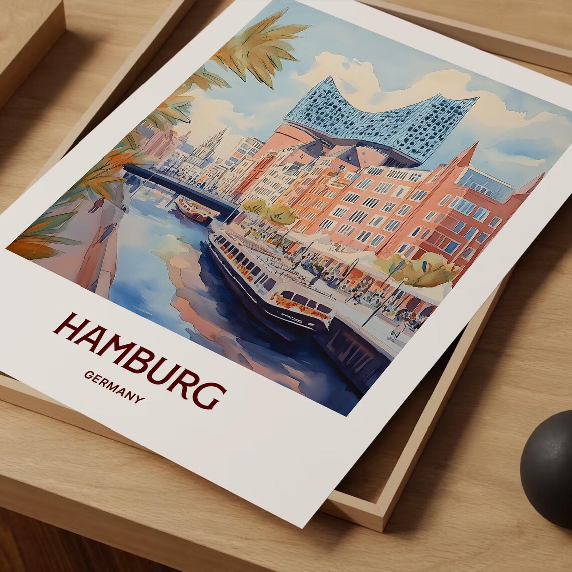Hamburg Germany Elbphilharmonie Harbor Canal Pastel Travel Poster - Image 2