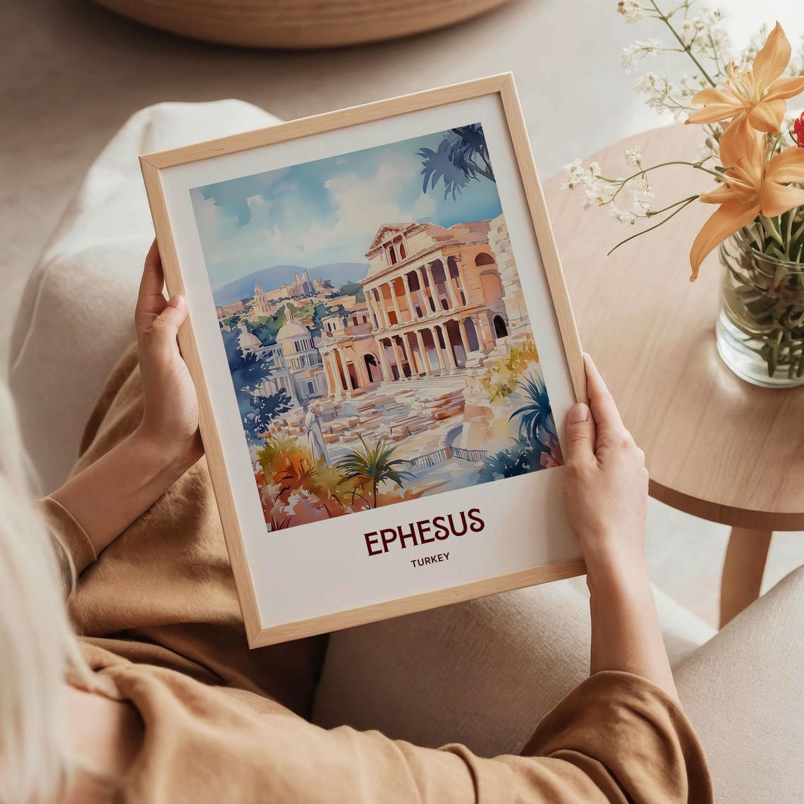 Ephesus Turkey Ancient Ruins Pastel Watercolor Travel Poster - Image 5