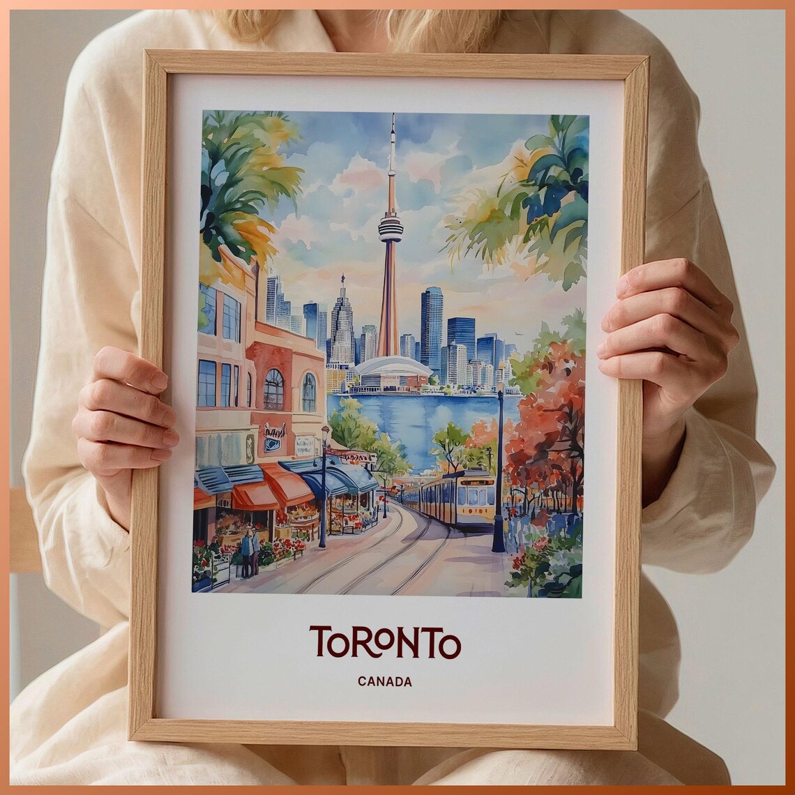 Toronto Canada CN Tower Skyline Streetcar Lively Street Poster