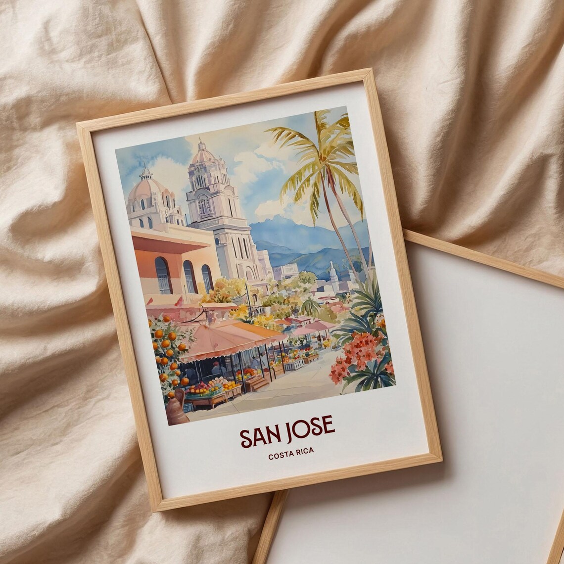 San Jose Costa Rica Market Cathedral Watercolor Travel Poster - Image 3