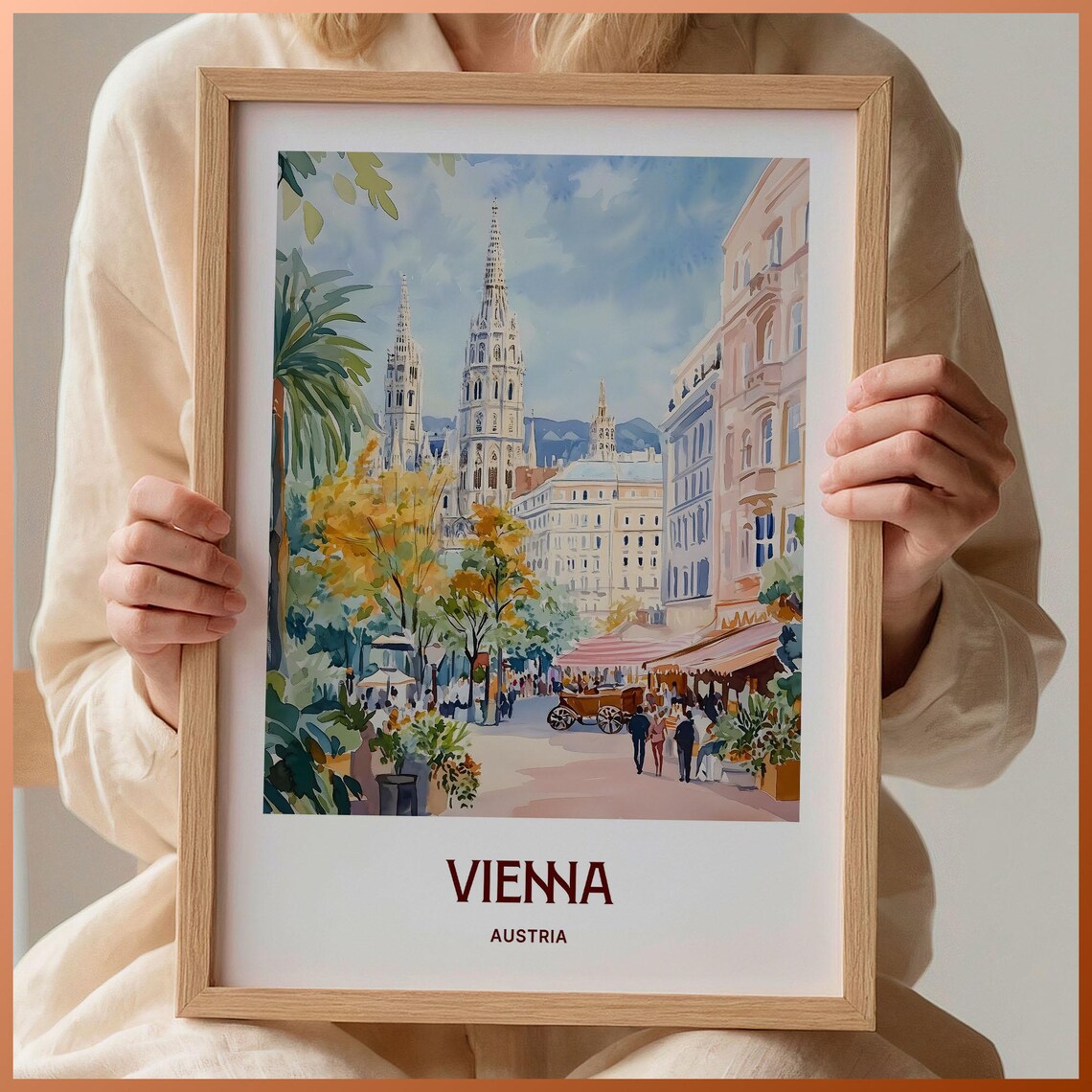Vienna Austria Watercolor Cathedral Grand Street Scene Poster
