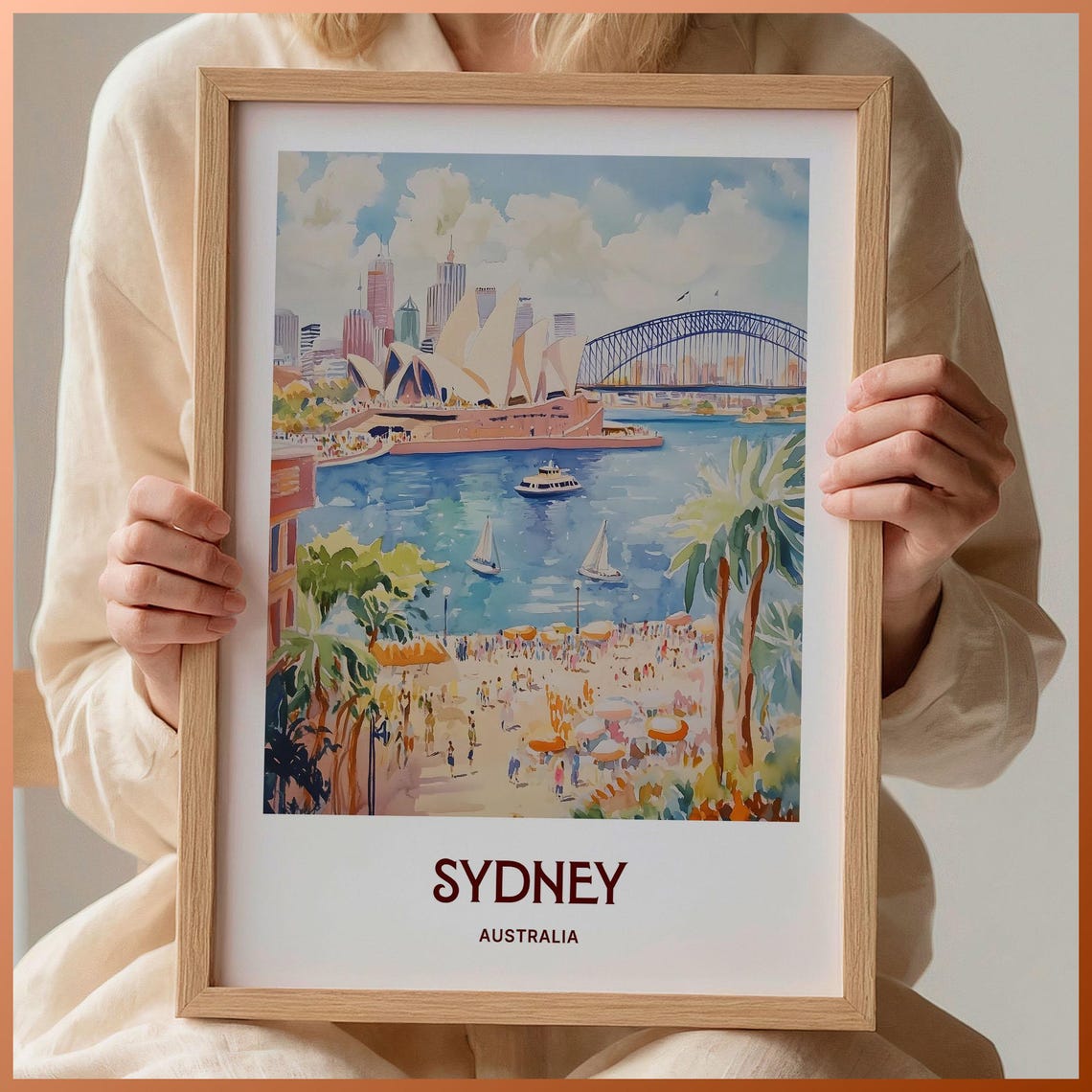 Sydney Australia Pastel Opera House Harbour Bridge Scene Poster