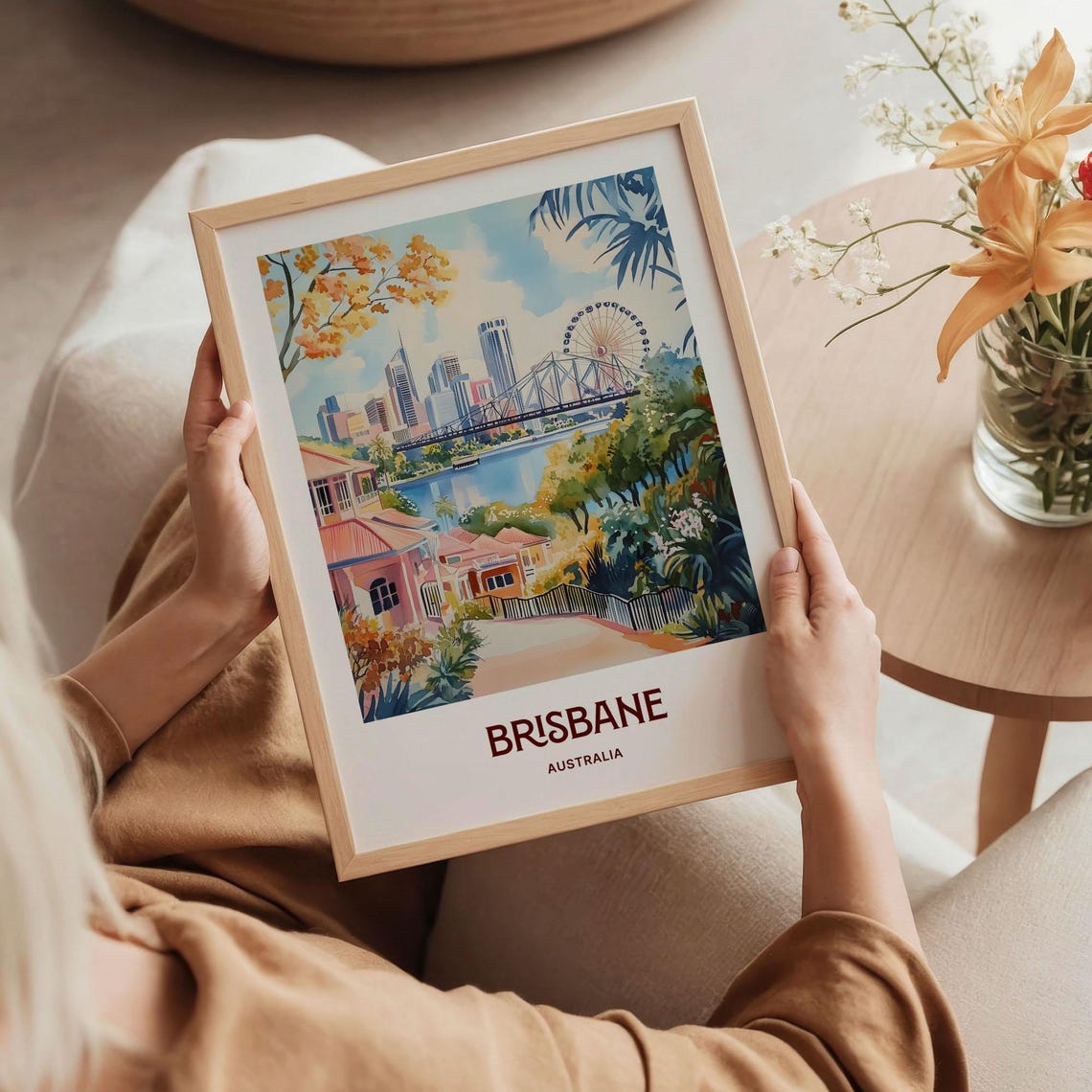 Brisbane Australia River Story Bridge Watercolor City Poster - Image 5