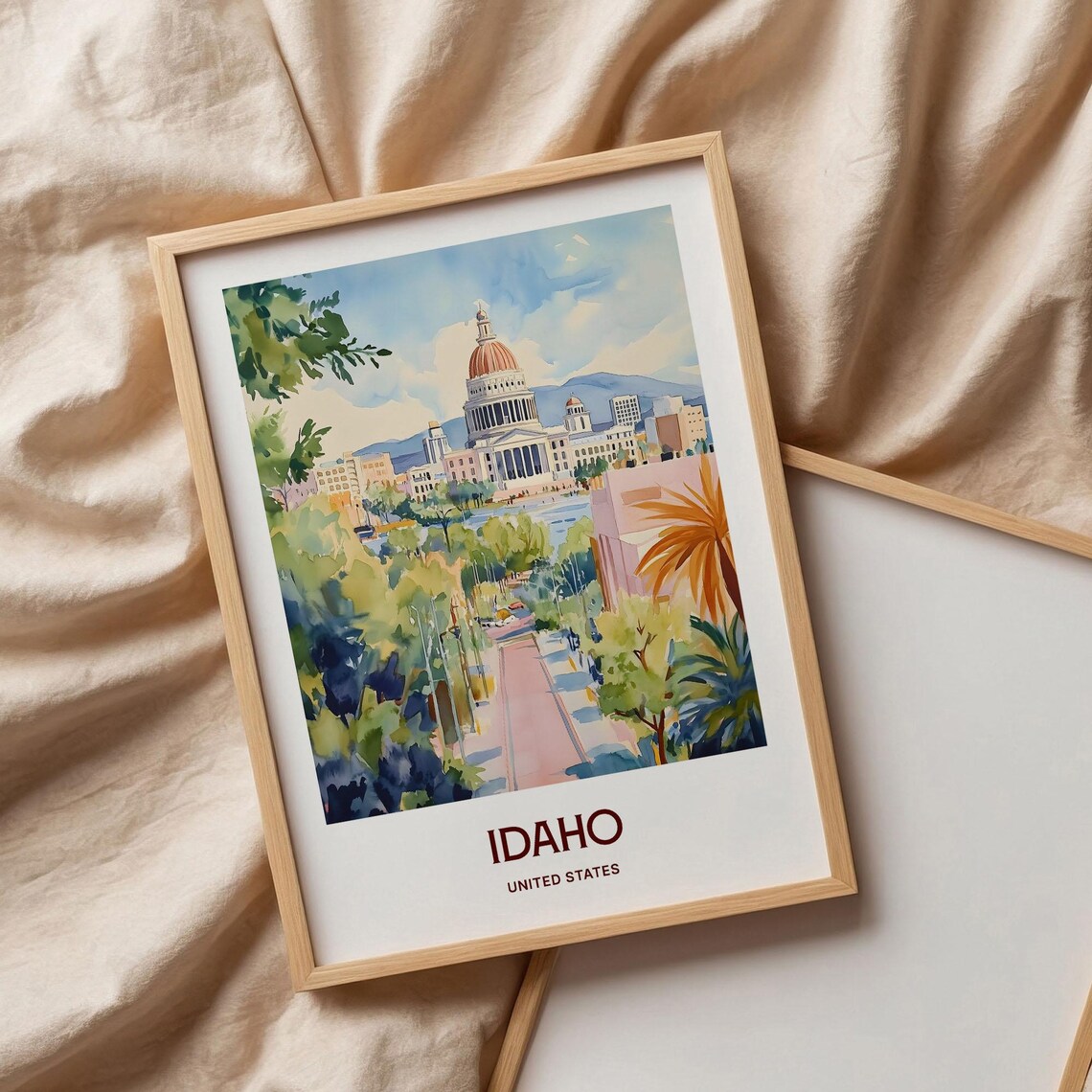 Idaho State Capitol Dome Tree Lined Watercolor Travel Poster - Image 3