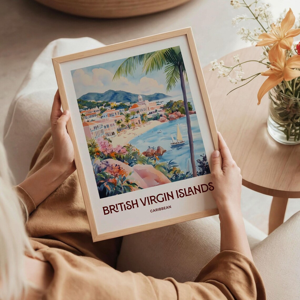 British Virgin Islands Caribbean Sailboat Beach Watercolor Island Poster - Image 5