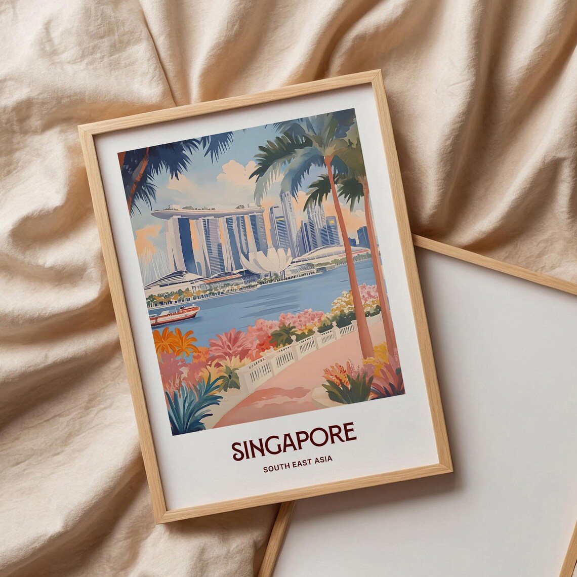 Singapore City Marina Bay Sands Skyline Palm Trees Travel Poster - Image 3