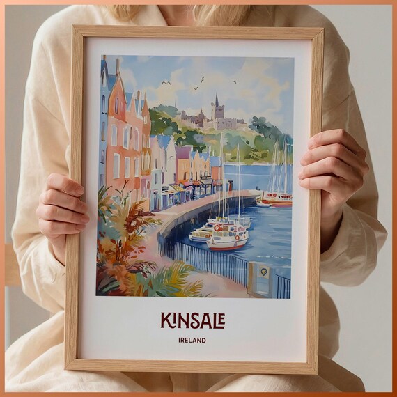 Kinsale Ireland Colorful Harbor Sailboats Watercolor Travel Poster