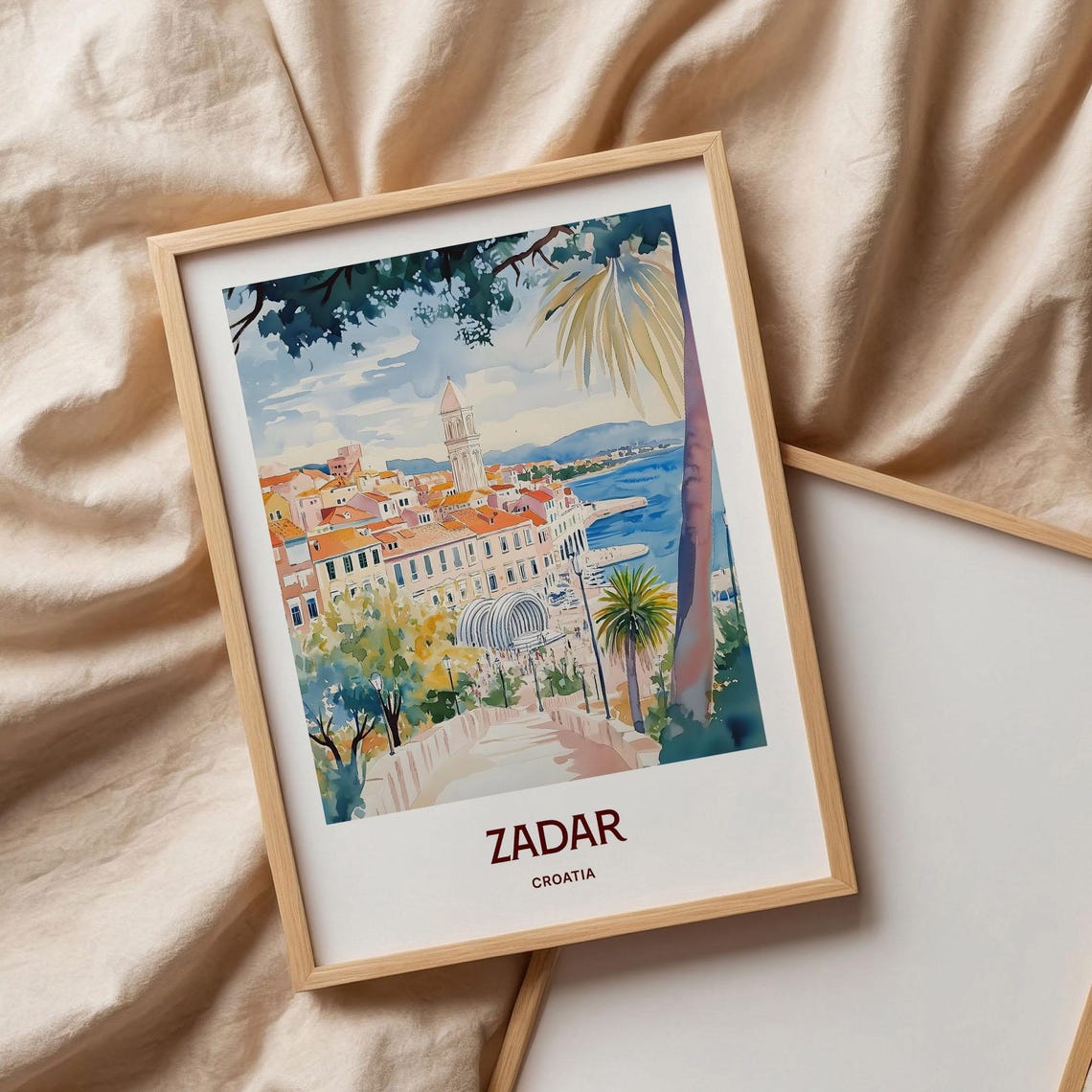 Zadar Croatia Watercolor Coastal Old Town Harbor Travel Poster - Image 2