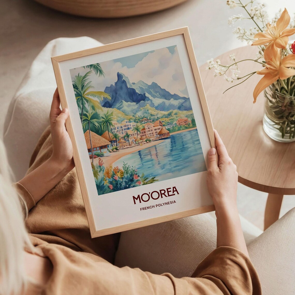 Moorea French Polynesia Island Peak Watercolor Travel Poster - Image 5