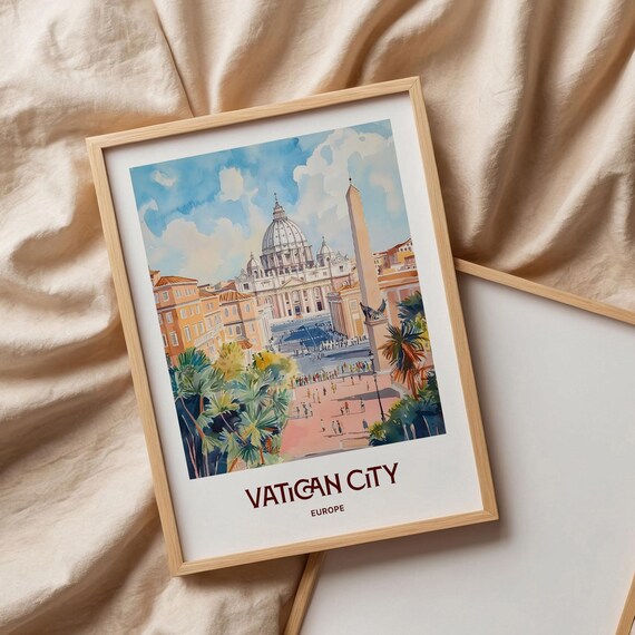 Vatican City St Peters Basilica Square Watercolor Travel Poster
