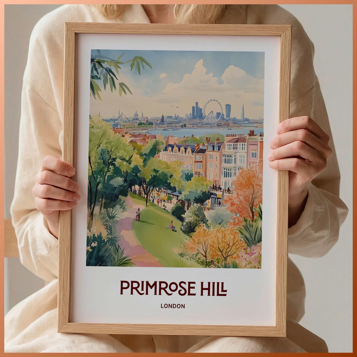 Primrose Hill London Park Skyline Watercolor Poster Thames View