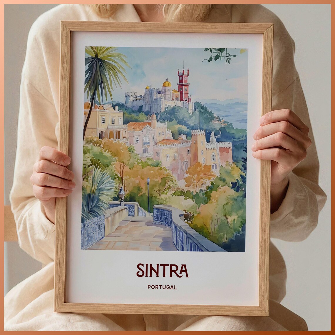 Sintra Portugal Pena Palace Hilltop Watercolor Travel Poster